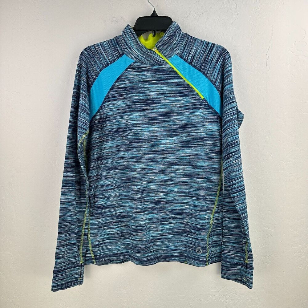 Tasc Performance Top Women L Blue Heather‎ Sleeve Mock Neck Athleisure